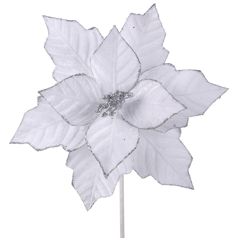 White Velour Trimmed Poinsettia Stem