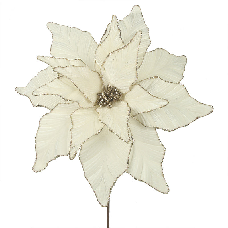 Ivory Glittered Poinsettia Stem