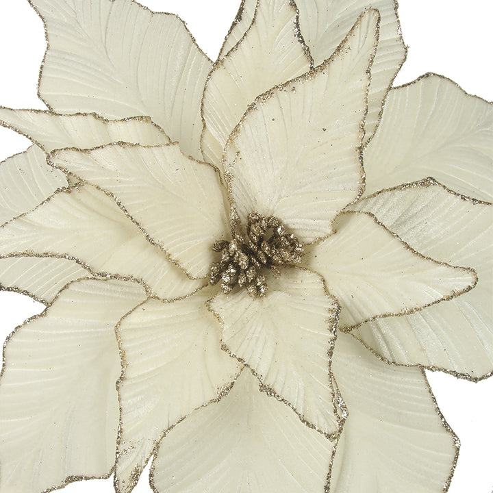 Ivory Glittered Poinsettia Stem