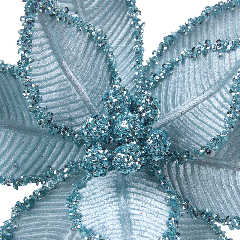 Pale Blue Poinsettia w/ Clip