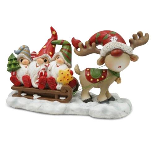 Deer Sleigh w Santa Gnome - Festive Emporium