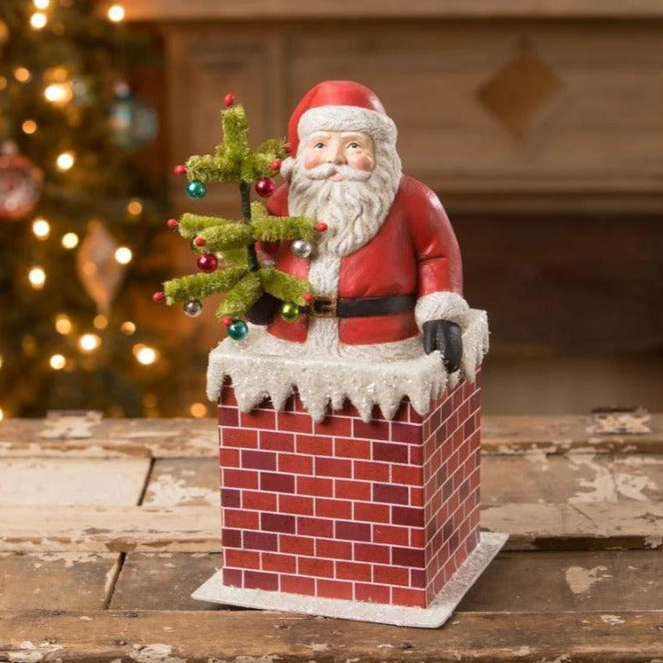 Vintage Santa in Chimney - Festive Emporium